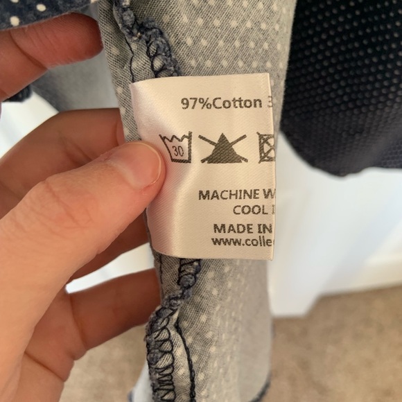 Collectif Dark Blue and White Polka Dot Shirt Dess - Picture 2 of 6